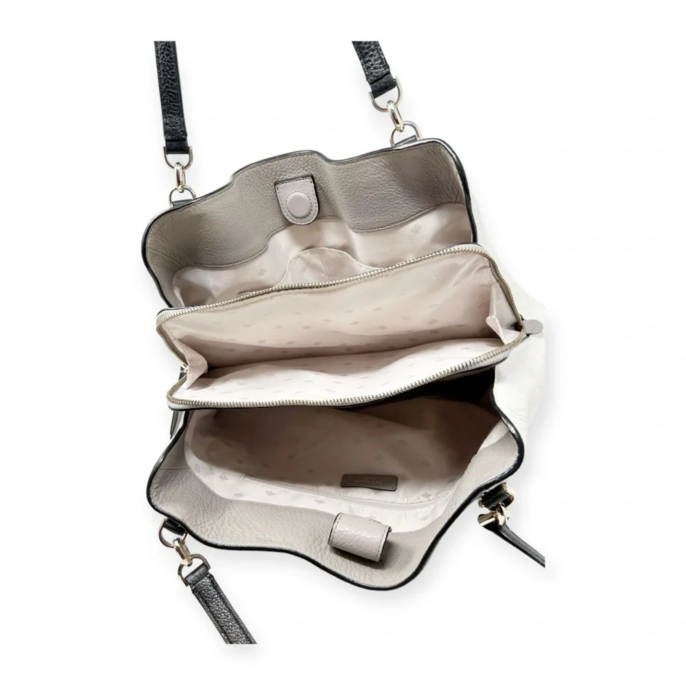 Kate Spade Off White, Black & Grey, Pebbled Leather Satchel Double Handle